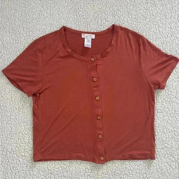 Rust Cropped Button-Down Top - Picture 1 of 5